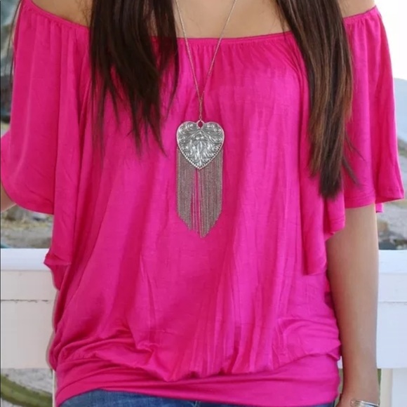 NEW fuchsia off shoulder top XL - Picture 2 of 15